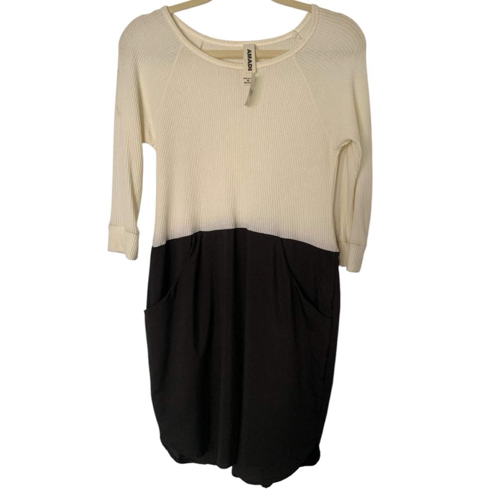 NWT Ivory & Black Ribbed Mini Dress with Pockets from Anthropologie brand Amadi